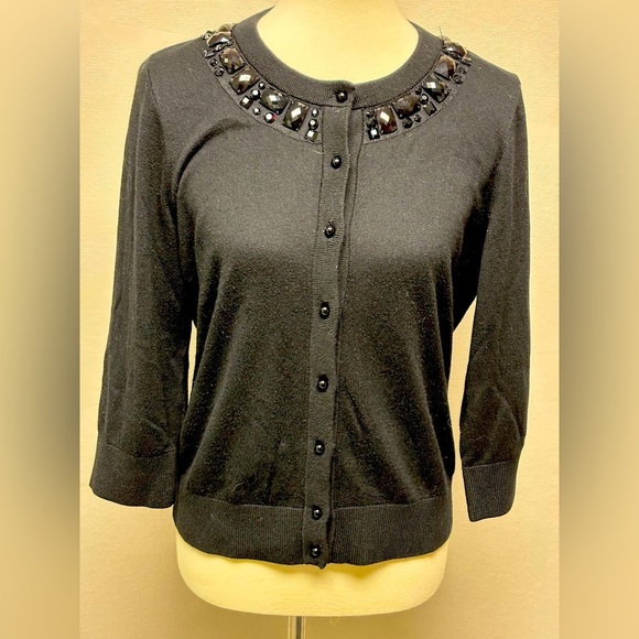 Kate Spade SILK CASHMERE cardigan Black Size L live Colorfully - Picture 2 of 6
